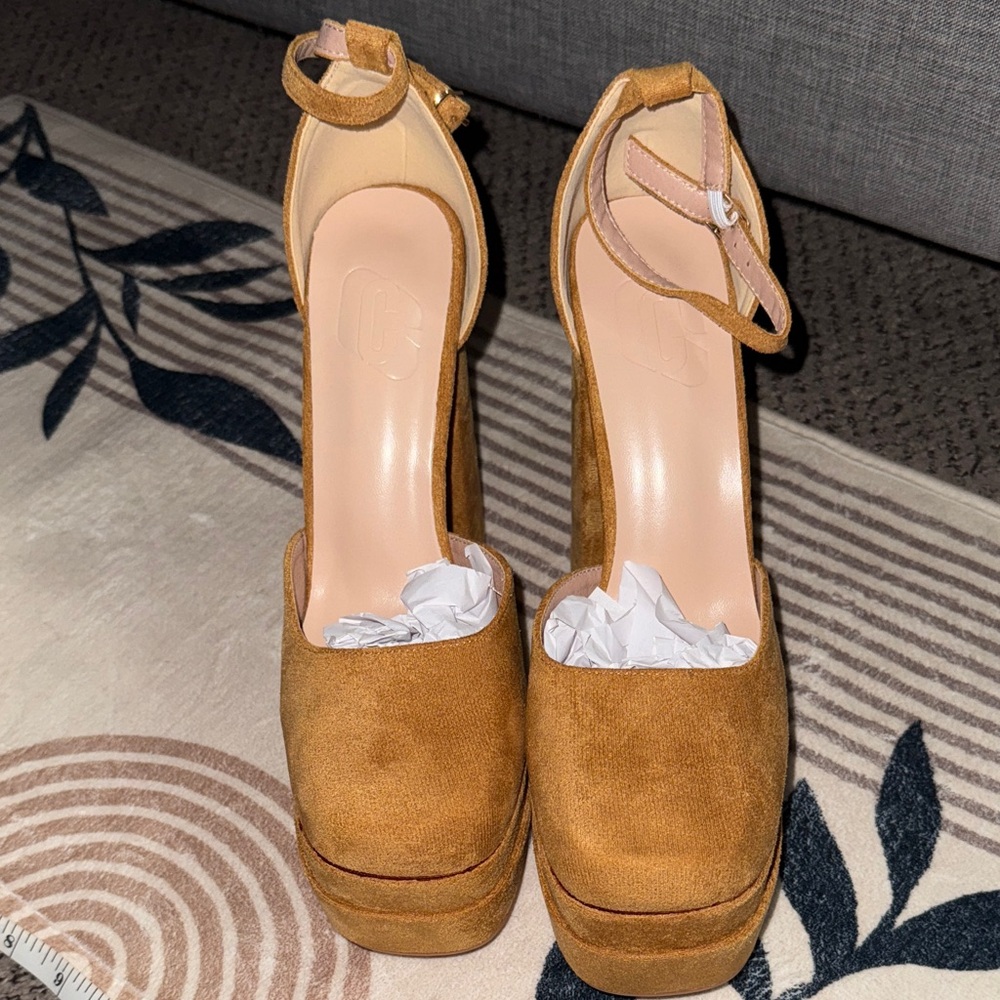 Chic Tan Suede Platform Heels